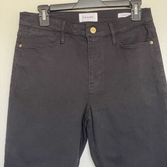 Frame Womens Jeans Denim Size 30 High Rise Slim Straight Black Relaxed Ankle - Picture 6 of 14